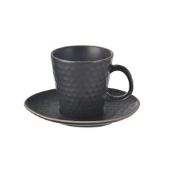 Kameninový hrnek s podšálkem na cappuccino černý 250 ml