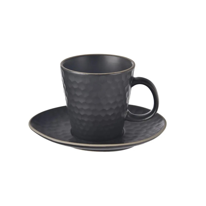Kameninový hrnek s podšálkem na cappuccino černý 250 ml