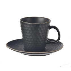 Kameninový hrnek s podšálkem na espresso černý 100 ml